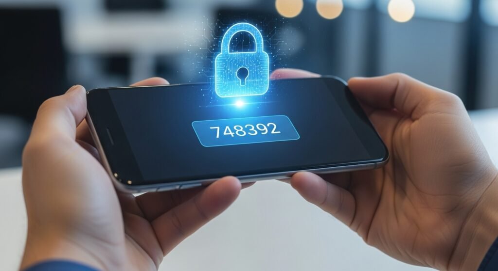 스마트폰에서 보안 강화를 위해 2단계 인증을 설정하는 모습